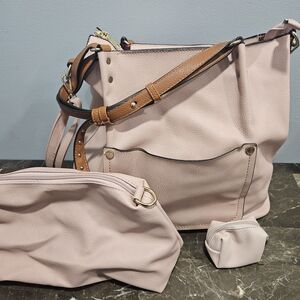 Pink Leather Tote Bag Set